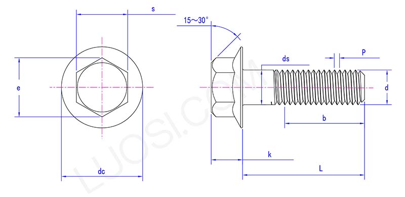 Heavy hex flange screws structure diagram Heavy hex flange screws structure diagram
