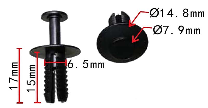 expanding rivet clip retainer size