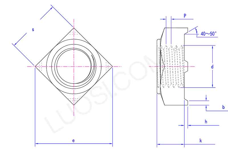 Type A Square Weld Nut parameter